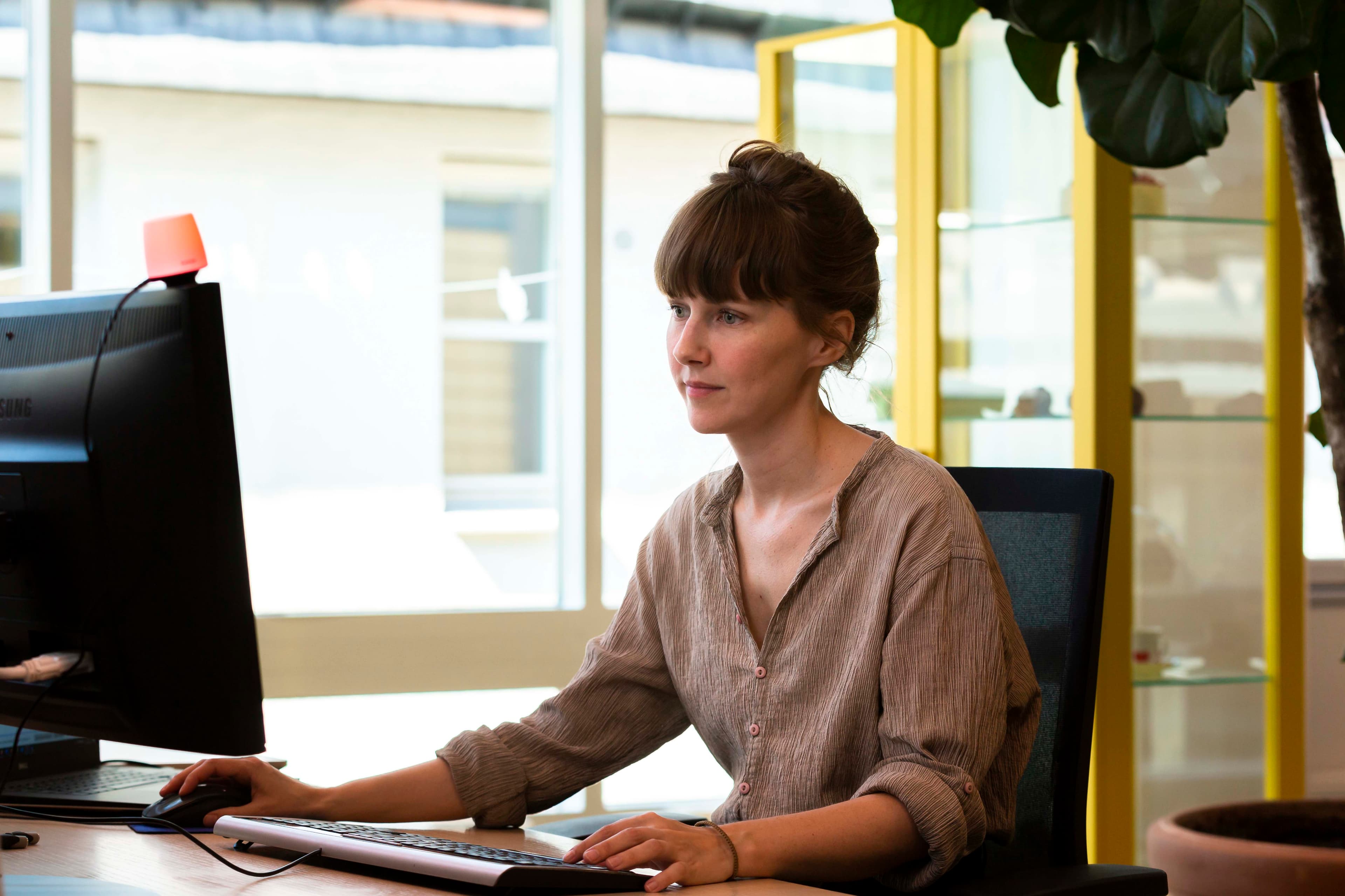 An office workspace furnished with reusable assets