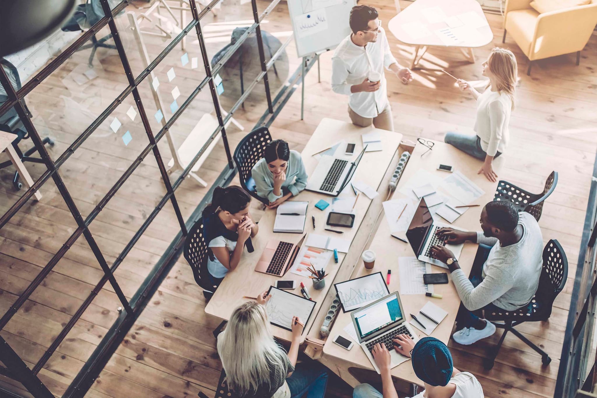 People working in a modern office environment.